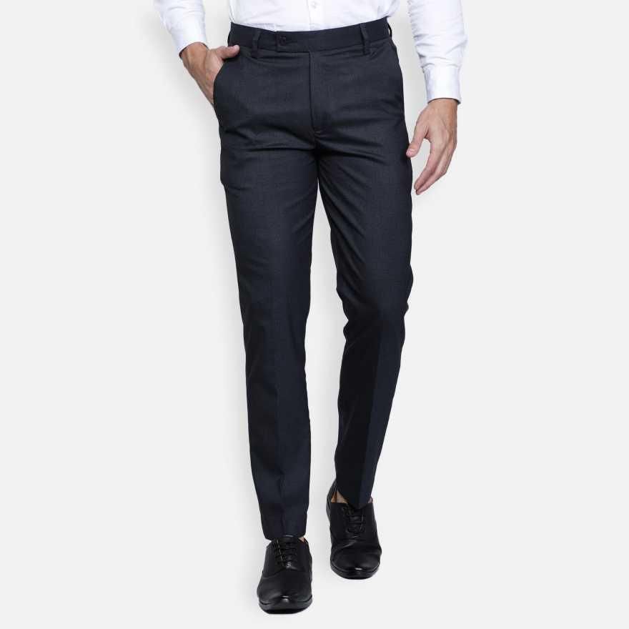 Lycra Blend Solid Regular Fit Men's Formal Trousers