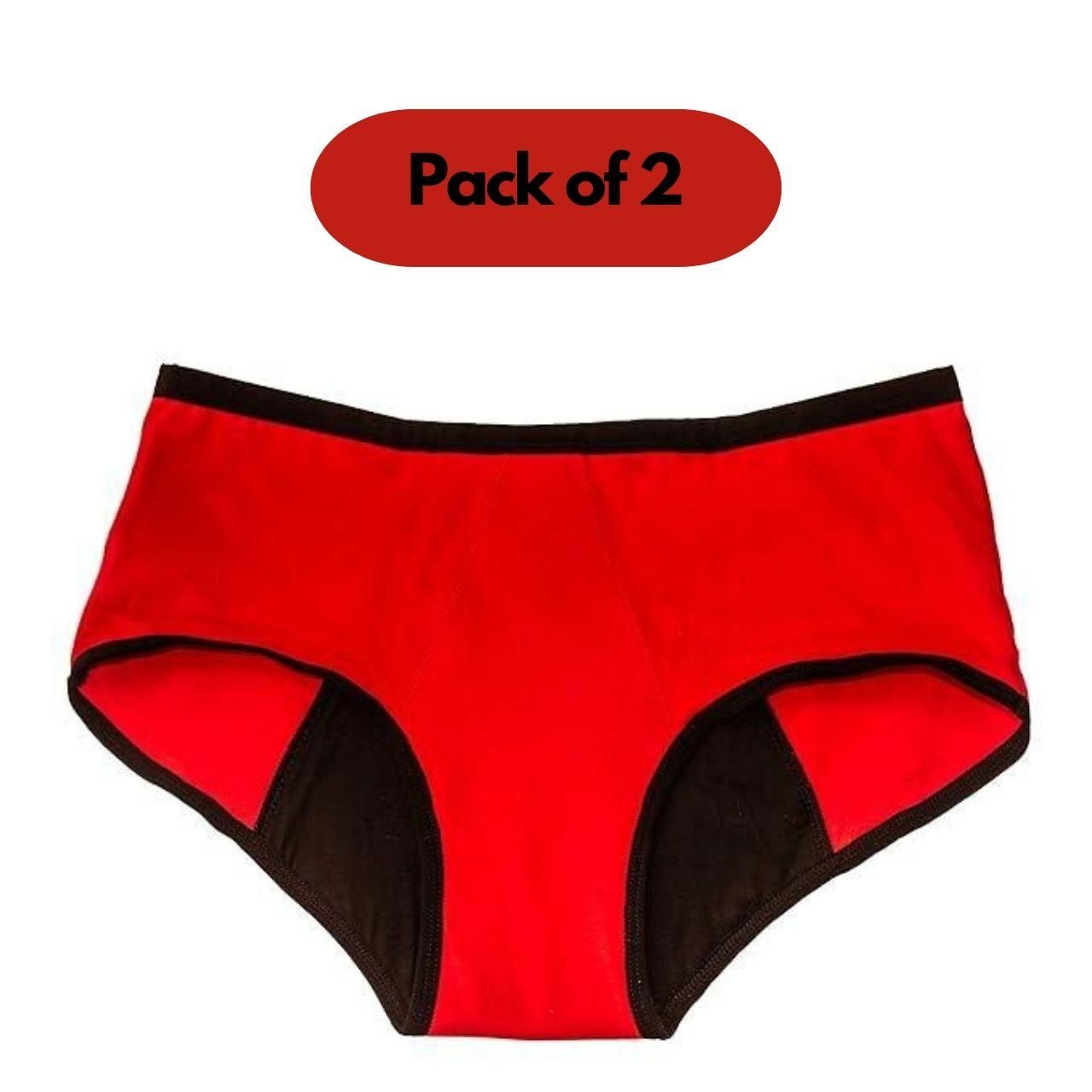 Period Panty Hipster Leak Proof Underwear for Medium to Heavy Flow,Reusable Pack of 2