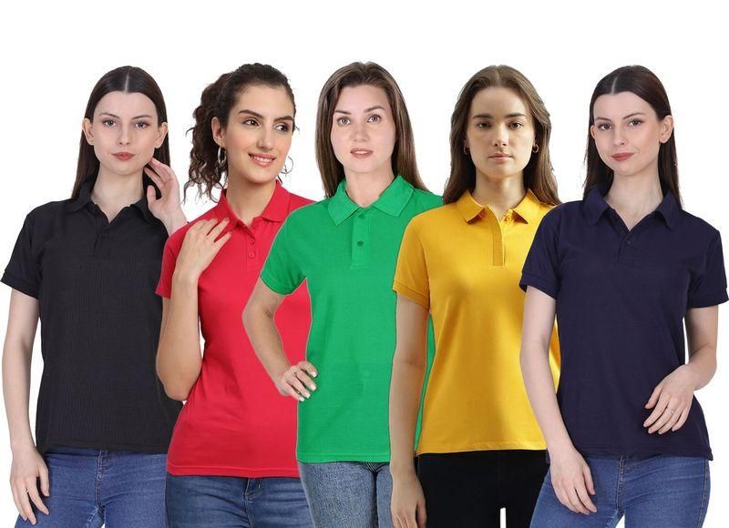 Unisex Cotton Polo Neck T-shirt (Pack Of 5)